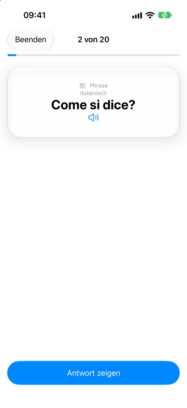Abfrage einer Karteikarte: Come si dice?